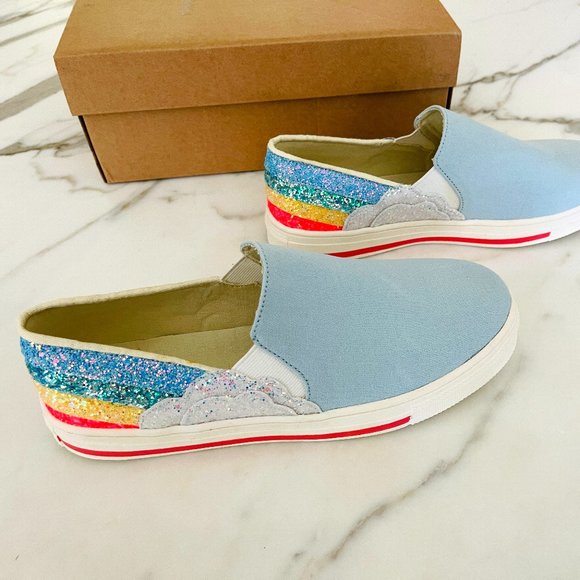 ❤️ NEW J. CREW CREWCUTS 37 RAINBOW GLITTER SLIP ON CANVAS RUBBER BOTTOM SHOES - Picture 1 of 7